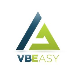 Logo with blue and green geometric shapes above the text "VBEASY."