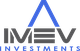 Logo met tekst "IMEV INVESTMENTS". Blauw en zwart ontwerp met driehoek boven "IMEV".