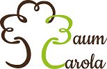 Logo mit einem stilisierten Baum; Schrift: "Baum Carola" in Braun und Grün.