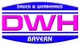 Logo mit Text "Druck & Werbehaus", "DWH" in Pink, "Bayern" in Blau und Weiß.