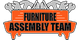 Logo with "Furniture Assembly Team" text and tool icons above it in gray and orange.
