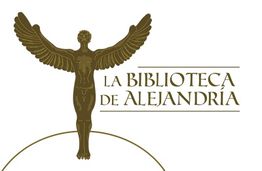 Figura alada con el texto "La Biblioteca de Alejandría" a la derecha.