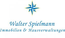 Blau-gelber Kompassstern über dem Schriftzug "Walter Spielmann Immobilien & Hausverwaltungen".