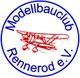 Logo des Modellbauclub Rennerod e.V. mit rotem Doppeldeckerflugzeug im blauen Kreis.