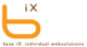 Logo mit großem orangefarbenem "b" und Schriftzug "iX", darunter "base iX. individual websolutions".