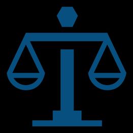 Ícono azul de una balanza de justicia sobre un fondo negro.