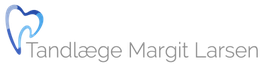 Logo for Tandlæge Margit Larsen med tandmotiv i blåt.