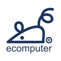 El logotipo de ecomputer, con un dibujo estilizado de un ratón.