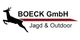 Sprungendes Hirsch-Symbol, Text: "BOECK GmbH Jagd & Outdoor" mit rotem Pfeil.