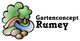 Logo mit Baum, Fluss, Weg und Steinen; Text: Gartenconcept Rumey.