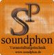 Logo „SP soundphon Veranstaltungstechnik“ auf orangefarbenem Hintergrund mit Webseite.