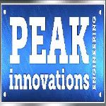 Blue and white sign reads "PEAK innovations" with "ENGINEERING" on the side.