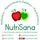 Logotipo de NutriSana con dos manzanas y contacto en Montilla, Córdoba.