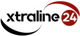 Logo mit Text "xtraline24", schwarzer Schwung links und roter Schwung rechts.