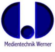 Blaues Logo von Medientechnik Werner mit zwei halben Kreisen und einem Punkt in der Mitte.