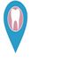 Blue location pin with a tooth icon inside.