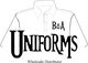 Sketch of a shirt with "B&A Uniforms" text. Below is "Wholesale Distributor."