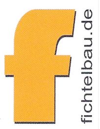 Gelbes "f" mit schwarzem Rand und daneben „fichtelbau.de“ vertikal geschrieben.