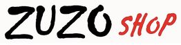 Texto "ZUZO SHOP" en negro y rojo sobre fondo blanco.