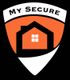 Wappen mit Haus-Logo, Text "My Secure", orange-schwarz-weiß.