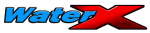 Blauer Schriftzug "Water" neben rotem "X" auf weißem Hintergrund.