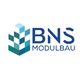Logo BNS Modulbau mit stilisiertem Bauwerksymbol in Blau- und Grüntönen.