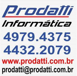 Banner com nome Prodatti Informática, telefones e e-mail de contato: prodatti@prodatti.com.br.
