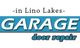 Garage door repair in Lino Lakes sign with bold blue and black text.
