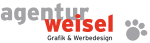 Logo von Agentur Weisel mit Pfotenabdruck, Text "Grafik & Webdesign."