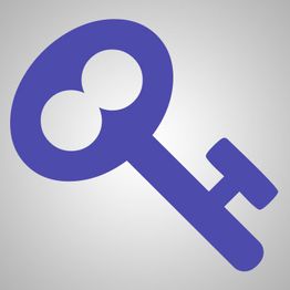 Llave azul de diseño simple sobre fondo gris claro.