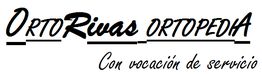 Texto: "OrtoRivas Ortopedia - Con vocación de servicio" en letras negras sobre fondo blanco.