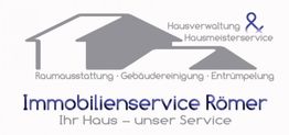 Logo: Immobilenservice Römer, Hausumriss, Text: Hausverwaltung, Hausmeisterservice, Entrümpelung.