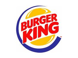 Logo de Burger King, letras rojas sobre un fondo circular amarillo y azul.