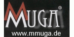 Logo mit Schriftzug "MUGA" und Webseite "www.mmuga.de" auf schwarzem Hintergrund.