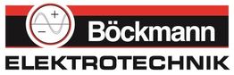 Böckmann Elektrotechnik Logo mit Stromkreissymbol in Schwarz, Rot und Weiß.