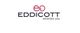 Logo con testo "Eddicott entertain you", simbolo rosso in alto. Sfondo bianco.