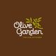 Logo do Olive Garden com fundo marrom e ramo de oliveira verde ao lado do nome.