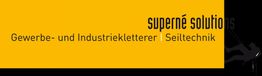 Gelbes Banner mit Text: "Gewerbe- und Industriekletterer | Seiltechnik" und Logo rechts oben.