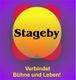 Buntes Logo mit "Stageby" auf gelbem Kreis, darunter Text: "Verbindet Bühne und Leben!"
