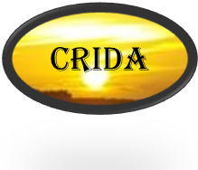 Ovales Logo mit gelbem Sonnenuntergang und dem Wort „CRIDA“ in schwarzer Schrift.