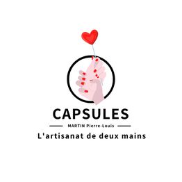 Deux mains tiennent un cœur rouge. Texte : "CAPSULES, L'artisanat de deux mains".