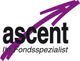 Logo mit lila Pfeil und Text: "ascent. Ihr Fondsspezialist".
