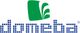 Das Logo zeigt "domeba" in blauen Punkten und ein grünes Quadrat mit weißen Formen darüber.