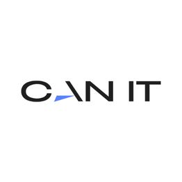Logo mit dem Text "CAN IT" in schwarzer Schrift und einem blauen Akzent unterhalb des "A".