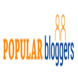 Logo with text "POPULAR bloggers" and two orange person icons above the word "bloggers".