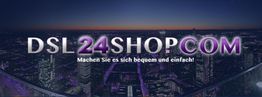 Text "DSL24SHOPCOM" über einer nächtlichen Stadtansicht. Darunter: "Machen Sie es sich bequem und einfach!"