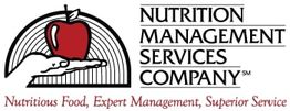 Logo with an apple on a hand, text: "Nutrition Management Services Company."