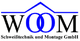 Logo von WOOM Schweißtechnik und Montage GmbH mit zwei blauen Ringen und einem blauen Dach.