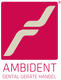 Rotes Logo von Ambident mit geschwungenem Symbol und Text "Dental Geräte Handel".