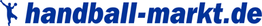 Blaues Logo mit Schriftzug "handball-markt.de" und Symbol eines Handballspielers links.